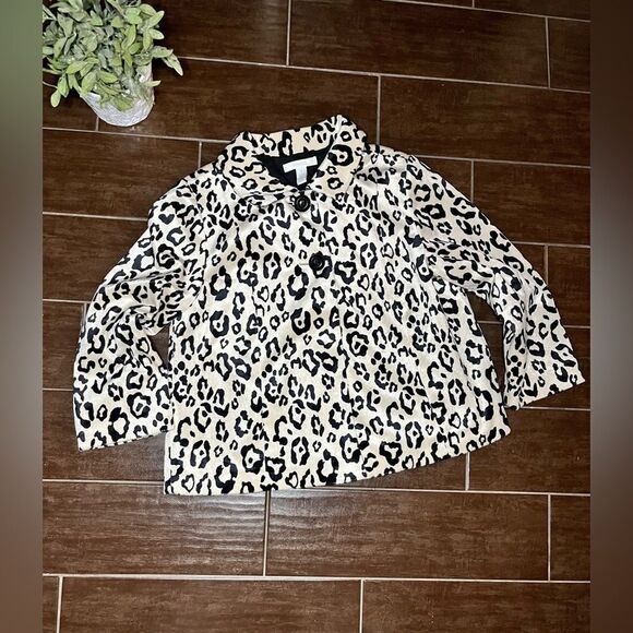 Chico’s animal print faux fur swing jacket sz 1 (M/8) - Picture 2 of 8